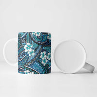 Polynesian Hibiscus Tropical Blue Floral Ceramic Mug Tribal Pattern - Polynesian Pride