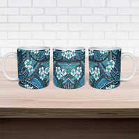 Polynesian Hibiscus Tropical Blue Floral Ceramic Mug Tribal Pattern - Polynesian Pride
