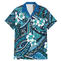 Polynesian Hibiscus Tropical Blue Floral Family Matching Mermaid Dress and Hawaiian Shirt Tribal Pattern - Polynesian Pride