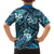 Polynesian Hibiscus Tropical Blue Floral Family Matching Off Shoulder Short Dress and Hawaiian Shirt Tribal Pattern - Polynesian Pride