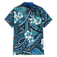 Polynesian Hibiscus Tropical Blue Floral Family Matching Puletasi and Hawaiian Shirt Tribal Pattern LT01 - Polynesian Pride
