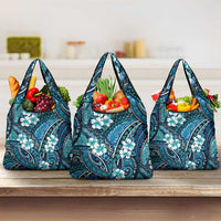 Polynesian Hibiscus Tropical Blue Floral Grocery Bag Tribal Pattern - Polynesian Pride