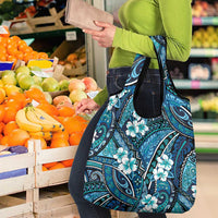 Polynesian Hibiscus Tropical Blue Floral Grocery Bag Tribal Pattern - Polynesian Pride