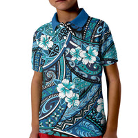Polynesian Hibiscus Tropical Blue Floral Kid Polo Shirt Tribal Pattern - Polynesian Pride