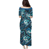 Polynesian Hibiscus Tropical Blue Floral Puletasi Tribal Pattern - Polynesian Pride
