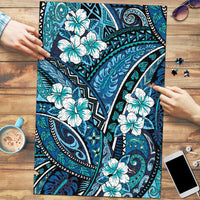 Polynesian Hibiscus Tropical Blue Floral Puzzle Tribal Pattern - Polynesian Pride