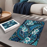 Polynesian Hibiscus Tropical Blue Floral Puzzle Tribal Pattern - Polynesian Pride