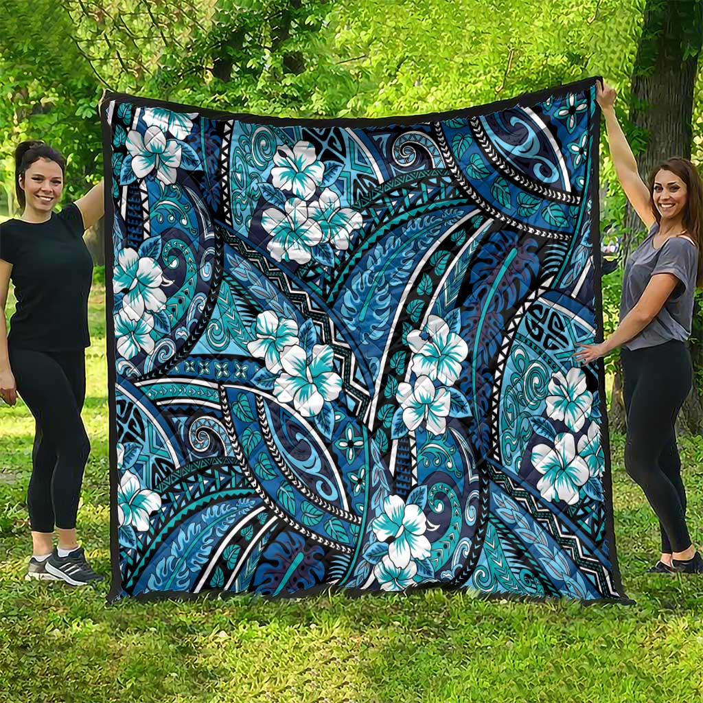 Polynesian Hibiscus Tropical Blue Floral Quilt Tribal Pattern - Polynesian Pride