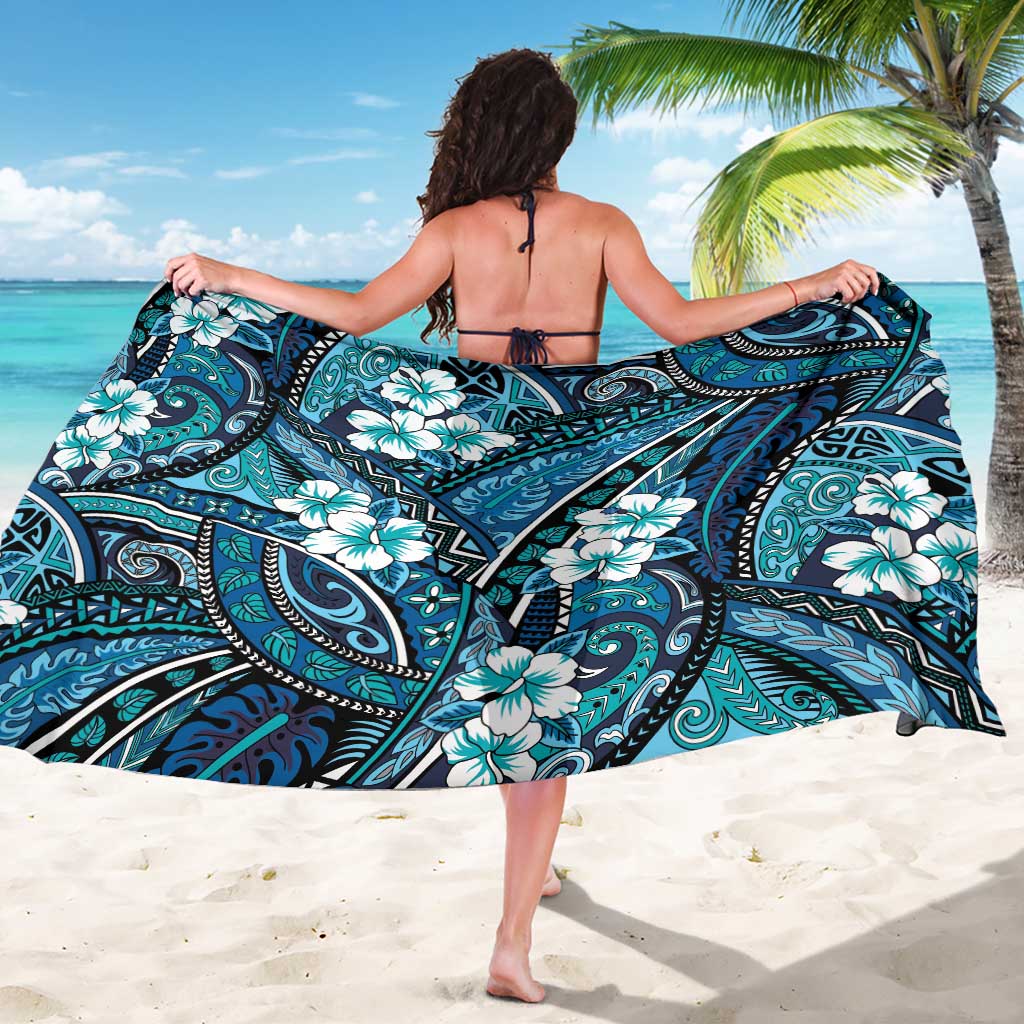 Polynesian Hibiscus Tropical Blue Floral Sarong Tribal Pattern - Polynesian Pride