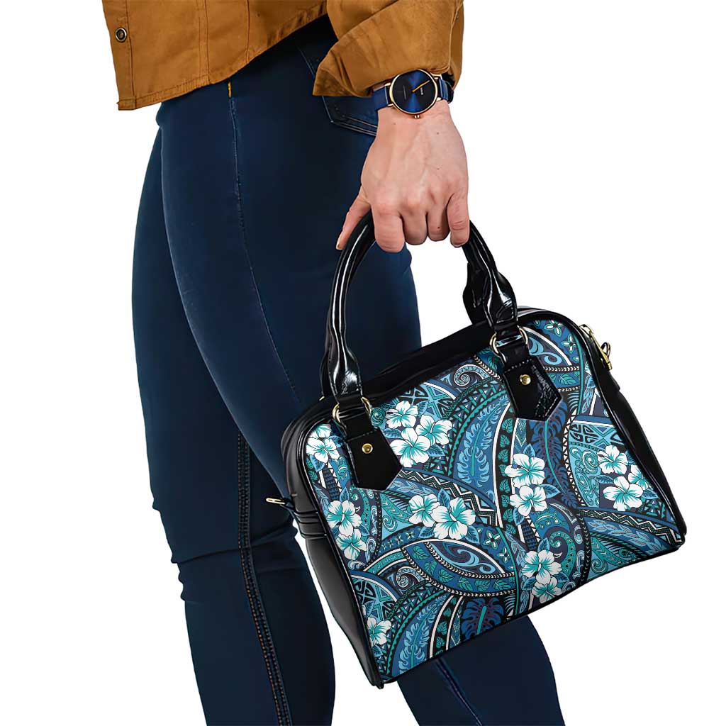 Polynesian Hibiscus Tropical Blue Floral Shoulder Handbag Tribal Pattern - Polynesian Pride