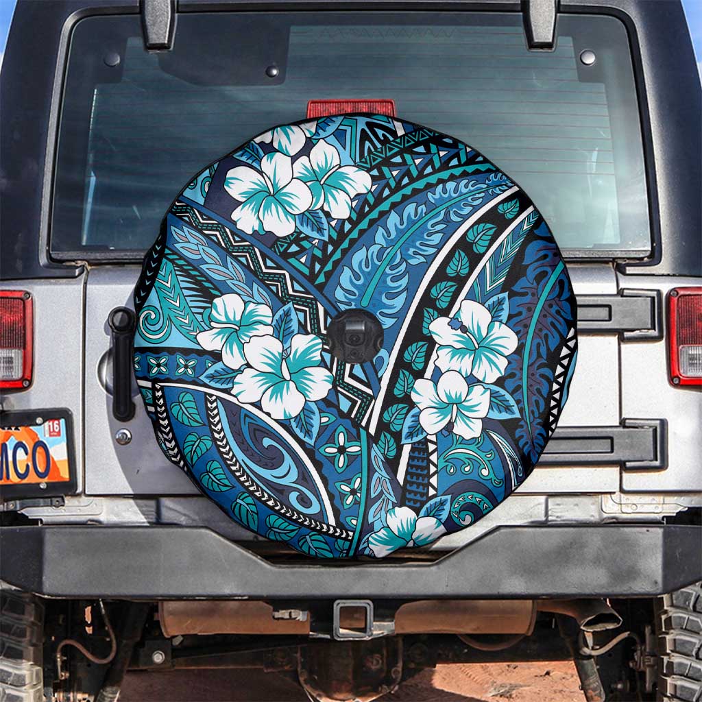 Polynesian Hibiscus Tropical Blue Floral Spare Tire Cover Tribal Pattern LT01 Blue - Polynesian Pride
