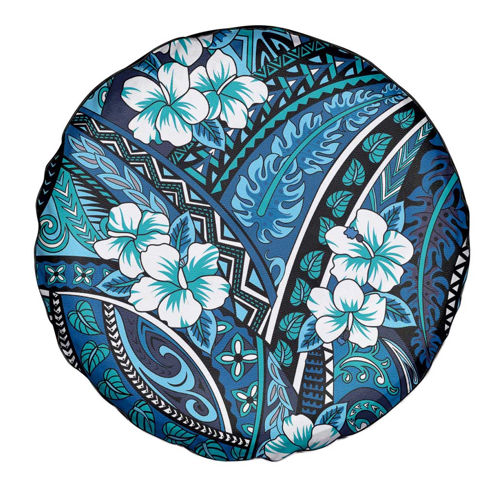 Polynesian Hibiscus Tropical Blue Floral Spare Tire Cover Tribal Pattern LT01 - Polynesian Pride