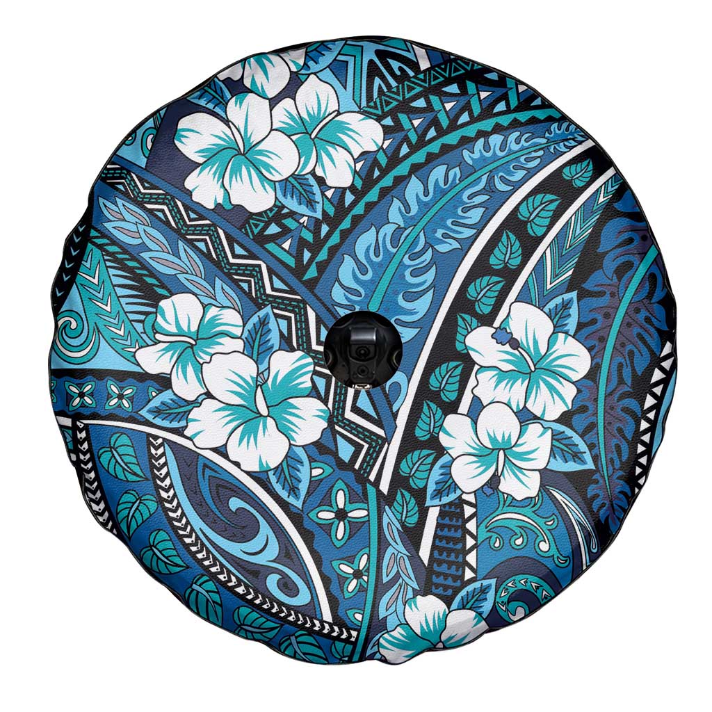 Polynesian Hibiscus Tropical Blue Floral Spare Tire Cover Tribal Pattern LT01 - Polynesian Pride