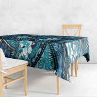 Polynesian Hibiscus Tropical Blue Floral Tablecloth Tribal Pattern - Polynesian Pride