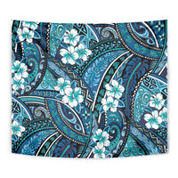 Polynesian Hibiscus Tropical Blue Floral Tapestry Tribal Pattern - Polynesian Pride