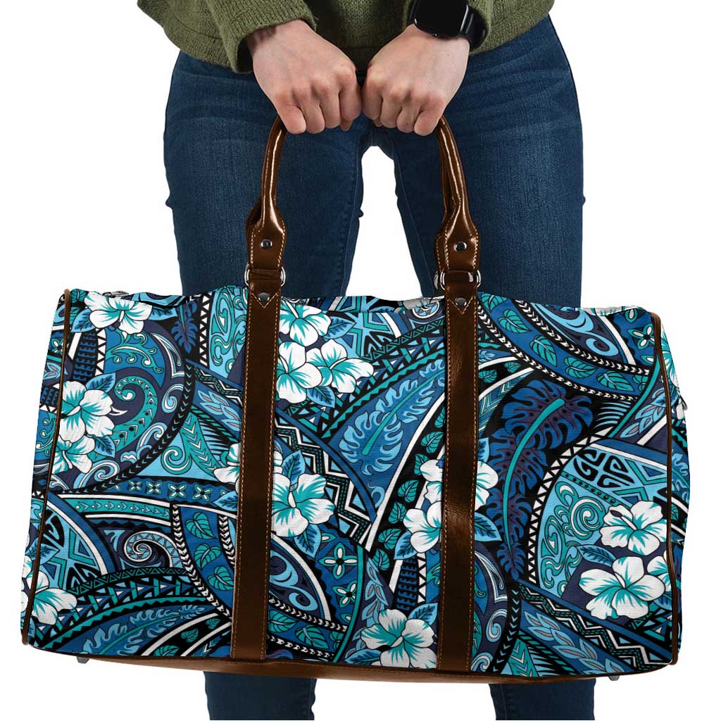 Polynesian Hibiscus Tropical Blue Floral Travel Bag Tribal Pattern LT01 Blue - Polynesian Pride