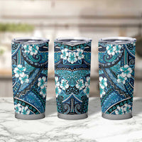 Polynesian Hibiscus Tropical Blue Floral Tumbler Cup Tribal Pattern - Polynesian Pride