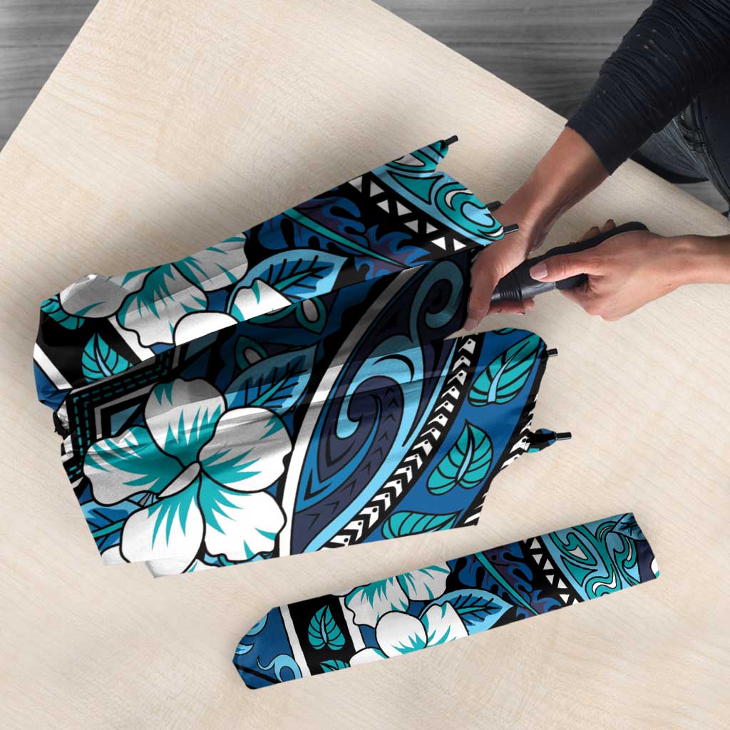 Polynesian Hibiscus Tropical Blue Floral Umbrella Tribal Pattern - Polynesian Pride