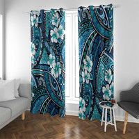 Polynesian Hibiscus Tropical Blue Floral Window Curtain Tribal Pattern - Polynesian Pride