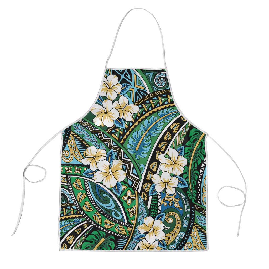 Polynesian Hibiscus Tropical Green Floral Apron Tribal Pattern - Polynesian Pride