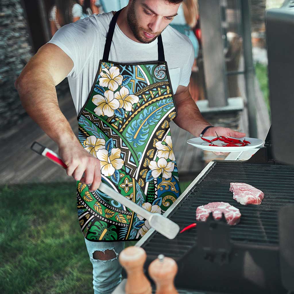 Polynesian Hibiscus Tropical Green Floral Apron Tribal Pattern - Polynesian Pride