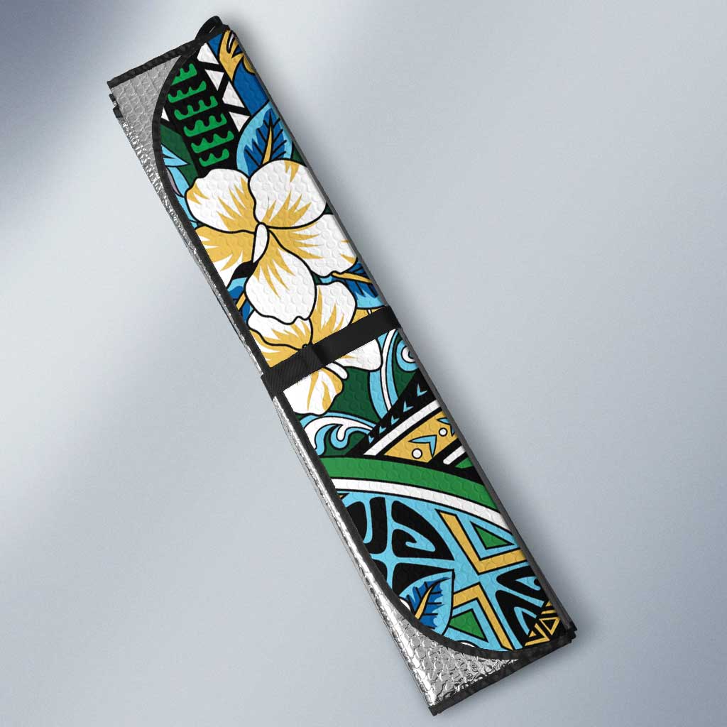 Polynesian Hibiscus Tropical Green Floral Auto Sun Shade Tribal Pattern - Polynesian Pride