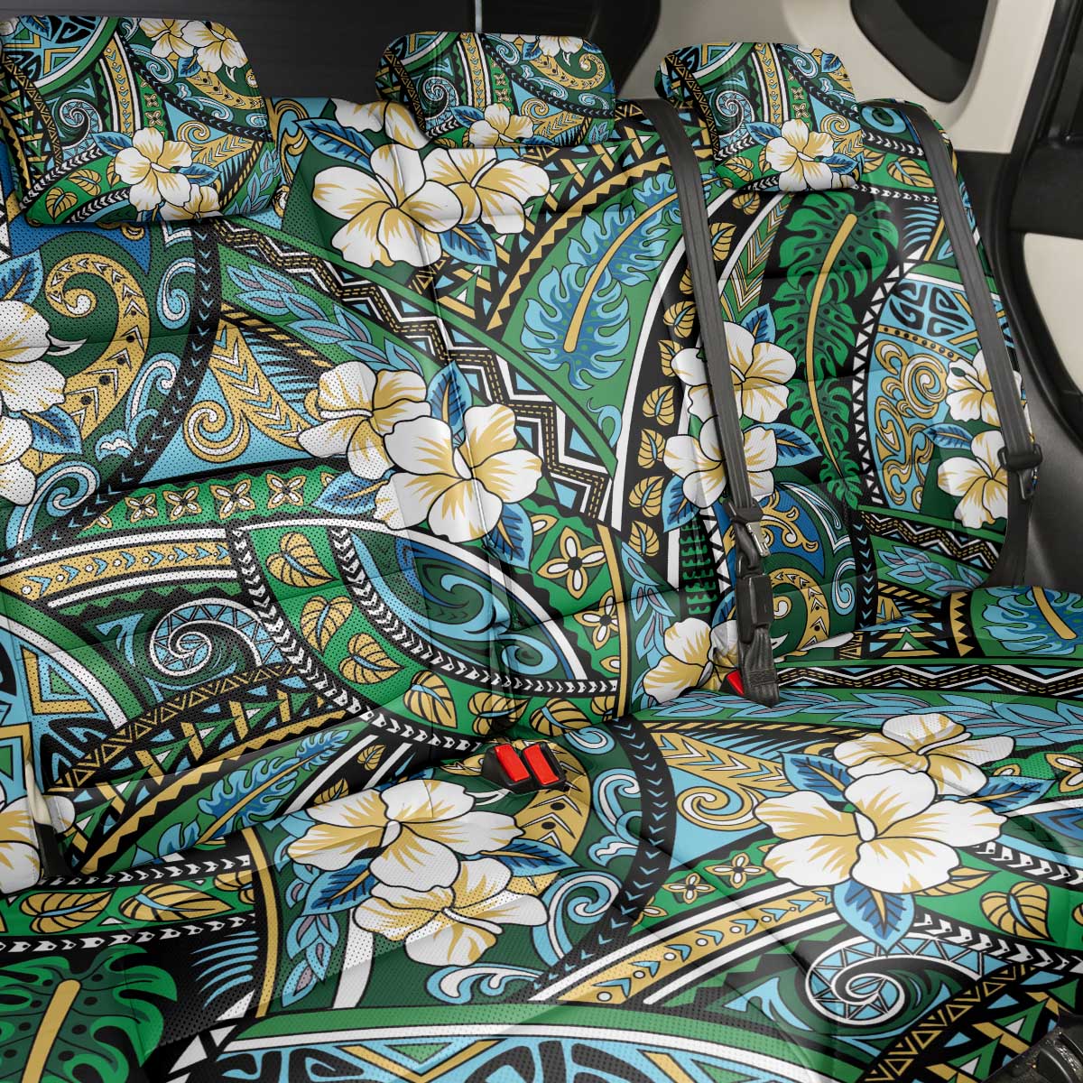 Polynesian Hibiscus Tropical Green Floral Back Car Seat Cover Tribal Pattern LT01 - Polynesian Pride