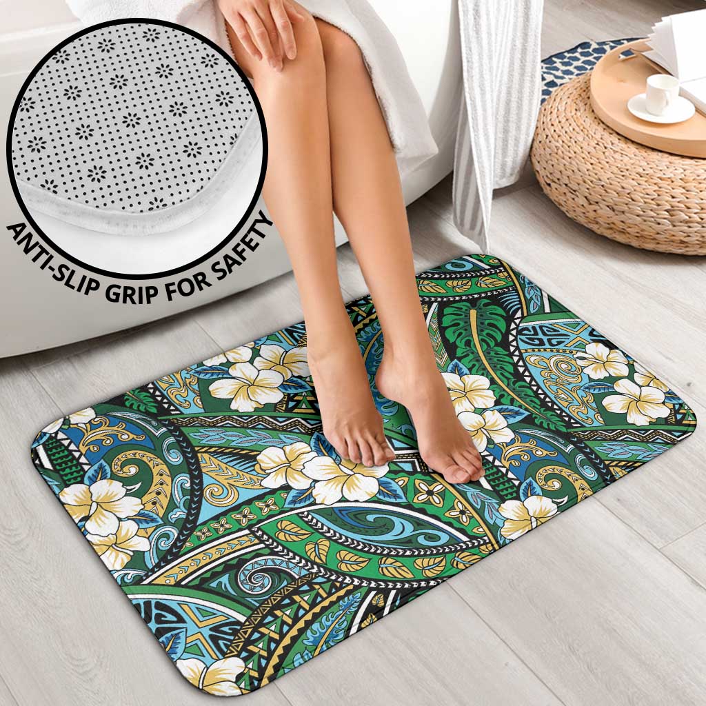Polynesian Hibiscus Tropical Green Floral Bathroom Set Tribal Pattern - Polynesian Pride