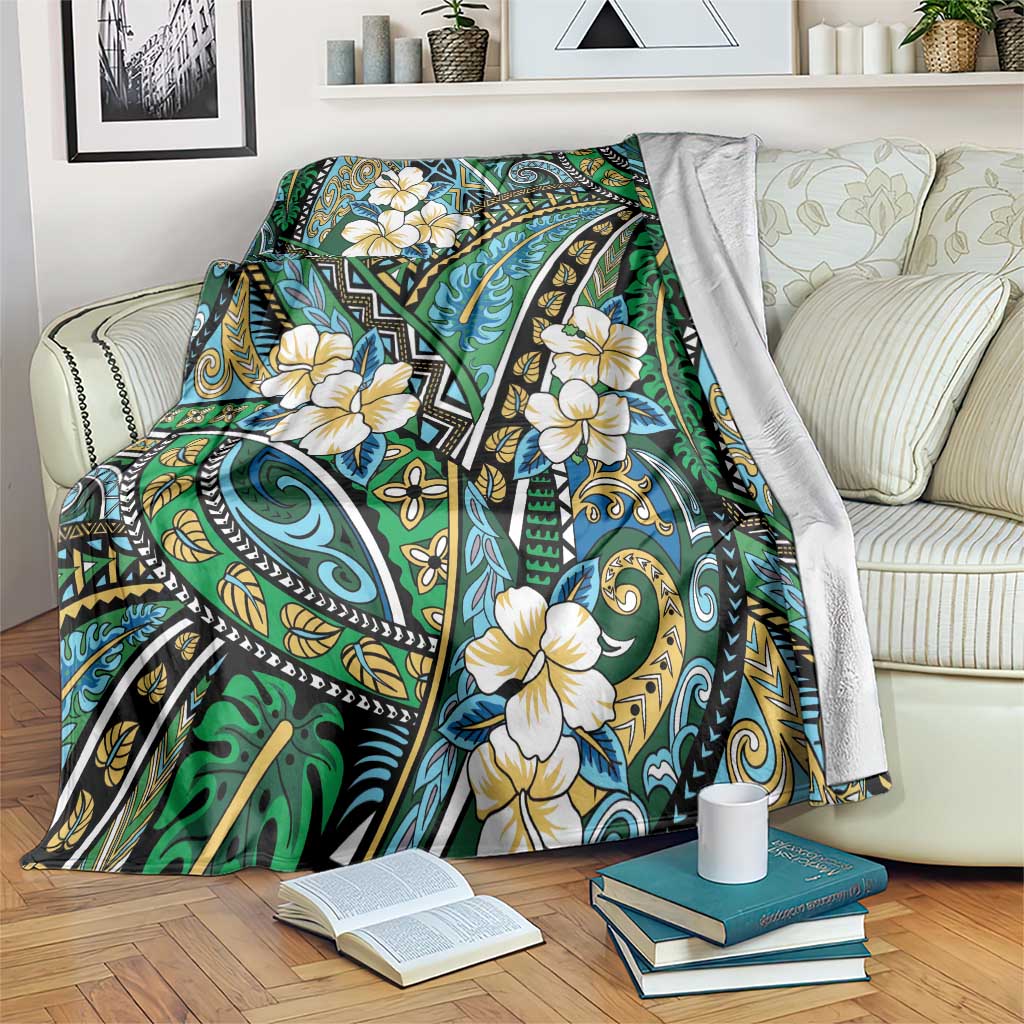 Polynesian Hibiscus Tropical Green Floral Blanket Tribal Pattern LT01 Green - Polynesian Pride