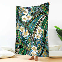 Polynesian Hibiscus Tropical Green Floral Blanket Tribal Pattern - Polynesian Pride