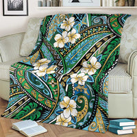 Polynesian Hibiscus Tropical Green Floral Blanket Tribal Pattern - Polynesian Pride