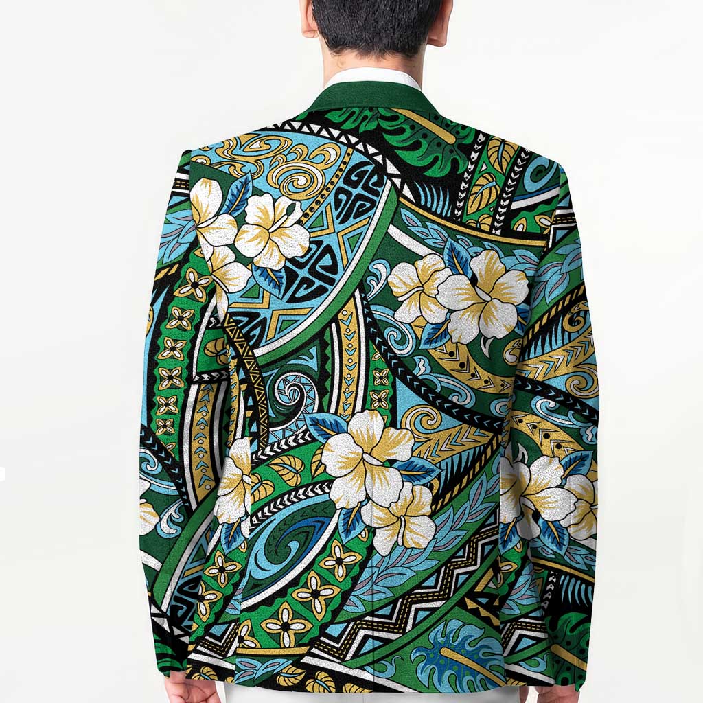 Polynesian Hibiscus Tropical Green Floral Blazer Tribal Pattern - Polynesian Pride
