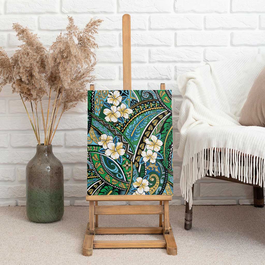 Polynesian Hibiscus Tropical Green Floral Canvas Wall Art Tribal Pattern - Polynesian Pride