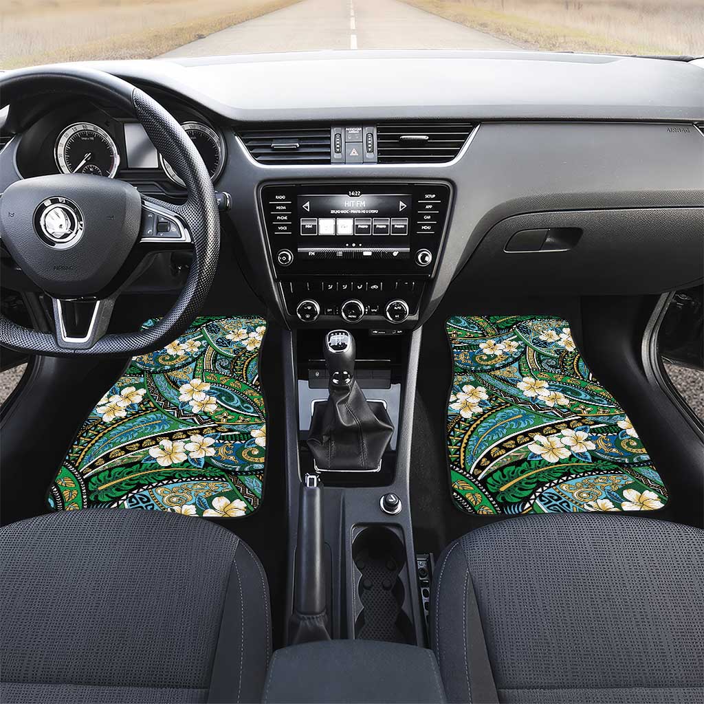Polynesian Hibiscus Tropical Green Floral Car Mats Tribal Pattern - Polynesian Pride