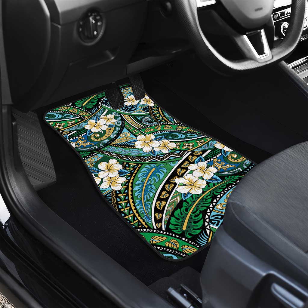 Polynesian Hibiscus Tropical Green Floral Car Mats Tribal Pattern - Polynesian Pride