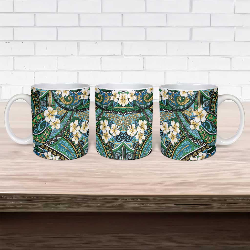 Polynesian Hibiscus Tropical Green Floral Ceramic Mug Tribal Pattern - Polynesian Pride