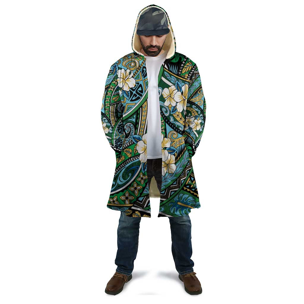 Polynesian Hibiscus Tropical Green Floral Cloak Tribal Pattern - Polynesian Pride
