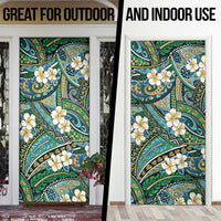 Polynesian Hibiscus Tropical Green Floral Door Cover Tribal Pattern - Polynesian Pride