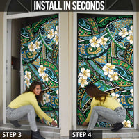 Polynesian Hibiscus Tropical Green Floral Door Cover Tribal Pattern - Polynesian Pride