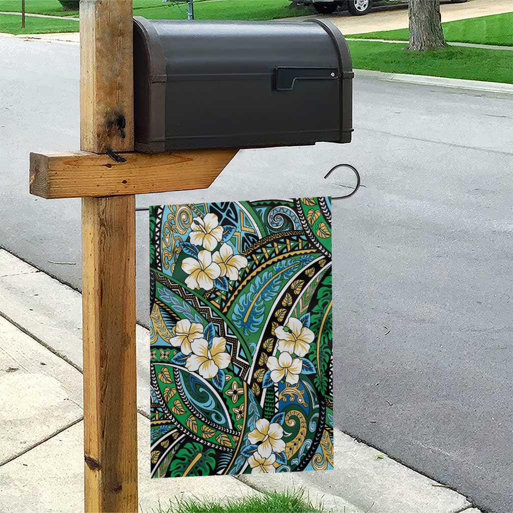 Polynesian Hibiscus Tropical Green Floral Garden Flag Tribal Pattern - Polynesian Pride