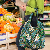 Polynesian Hibiscus Tropical Green Floral Grocery Bag Tribal Pattern - Polynesian Pride