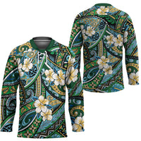 Polynesian Hibiscus Tropical Green Floral Hockey Jersey Tribal Pattern - Polynesian Pride