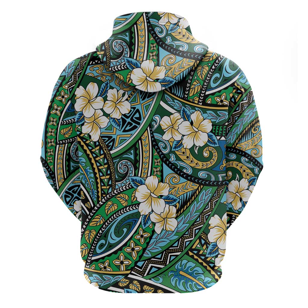 Polynesian Hibiscus Tropical Green Floral Hoodie Tribal Pattern - Polynesian Pride