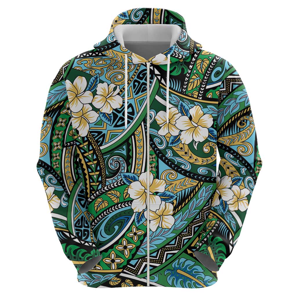 Polynesian Hibiscus Tropical Green Floral Hoodie Tribal Pattern - Polynesian Pride