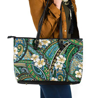 Polynesian Hibiscus Tropical Green Floral Leather Tote Bag Tribal Pattern - Polynesian Pride
