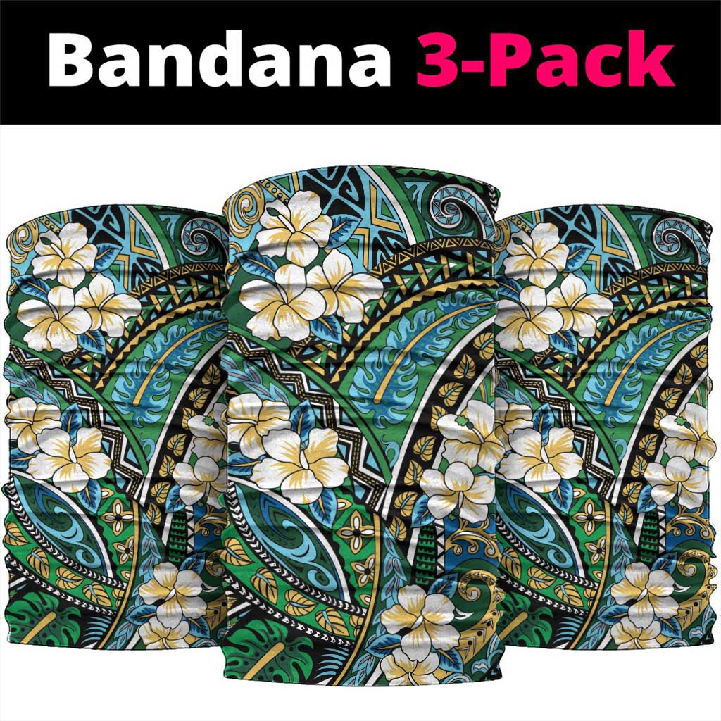 Polynesian Hibiscus Tropical Green Floral Neck Gaiter Tribal Pattern - Polynesian Pride