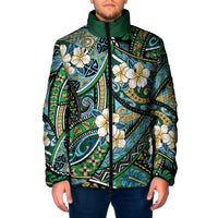 Polynesian Hibiscus Tropical Green Floral Padded Jacket Tribal Pattern - Polynesian Pride