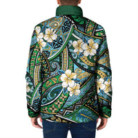 Polynesian Hibiscus Tropical Green Floral Padded Jacket Tribal Pattern - Polynesian Pride