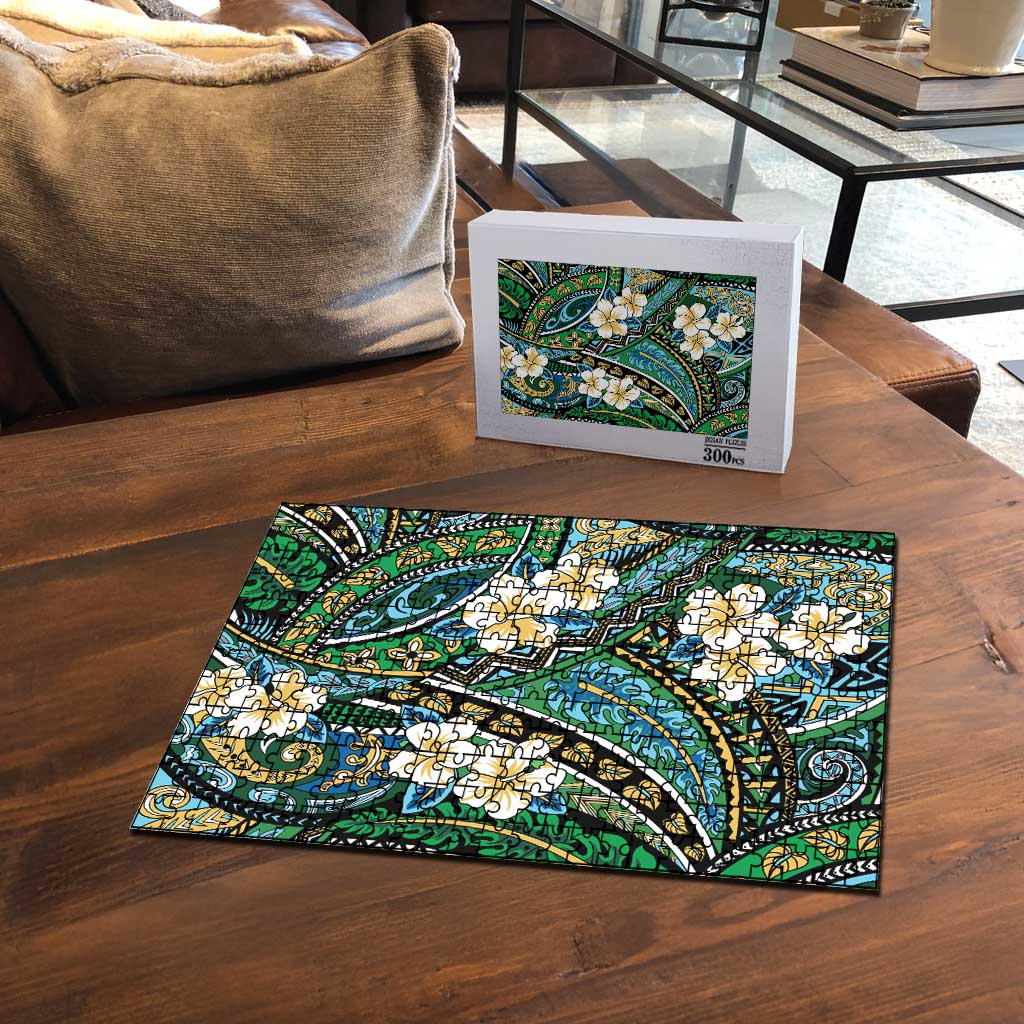 Polynesian Hibiscus Tropical Green Floral Puzzle Tribal Pattern - Polynesian Pride