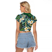 Polynesian Hibiscus Tropical Green Floral Raglan Cropped T Shirt Tribal Pattern LT01 - Polynesian Pride